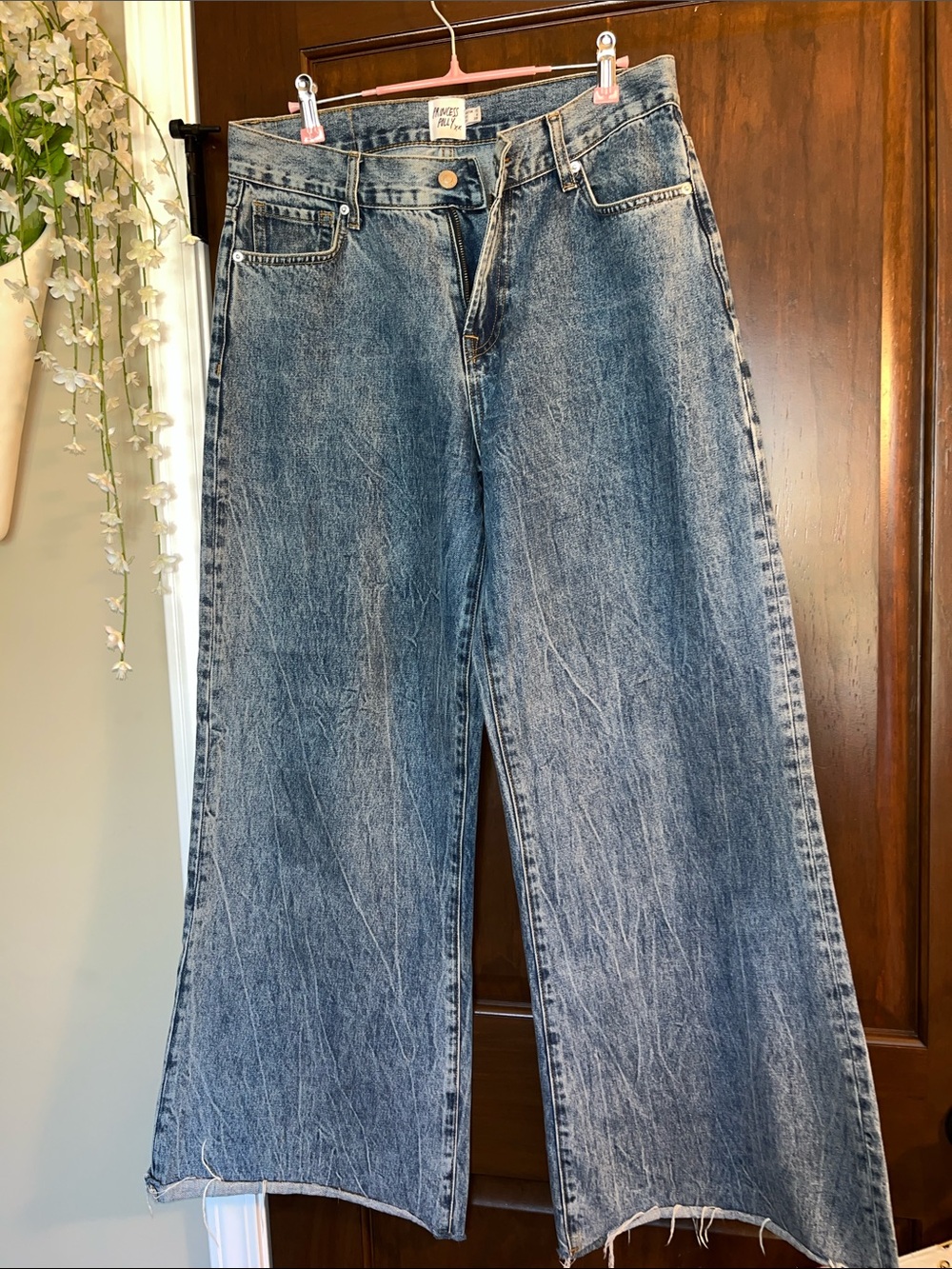 Princess Polly Distressed Washed Indigo Wide-Leg Jeans